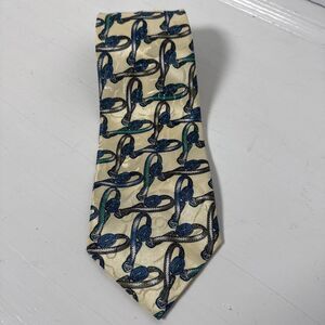 - Ferruccio Vintage Hand Made Italian Necktie Cream Blue Green Gray
